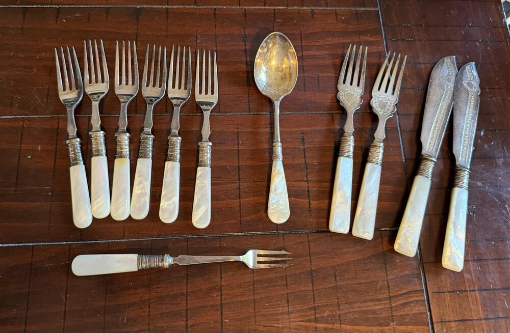 Antique Mother of Pearl Silverware Victorian Period Set of 12 Pieces